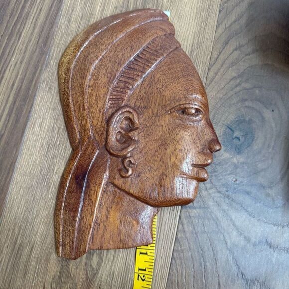 Vintage MCM African Profile Wall Art Wood Carved 11” - Picture 9 of 9